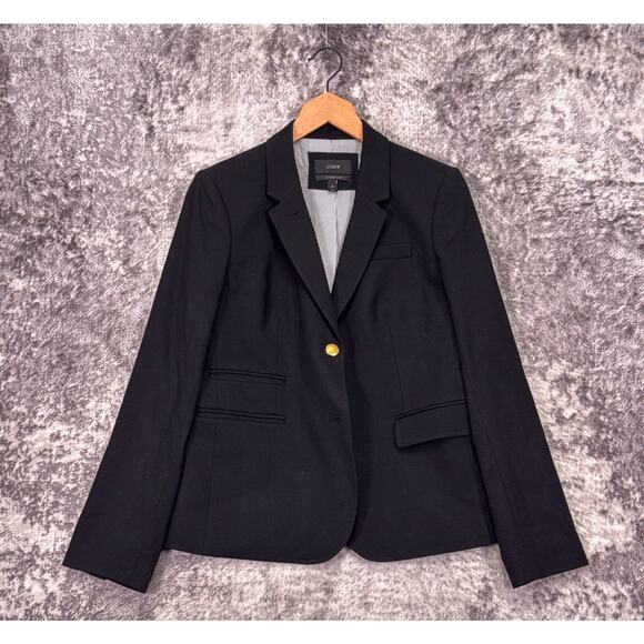 J Crew Schoolboy Blazer 12 Womens Black & Gold Button Wool Jacket - Picture 1 of 8